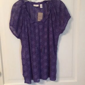 Chico’s Size 2 12/14 sheer embroidered  blouse